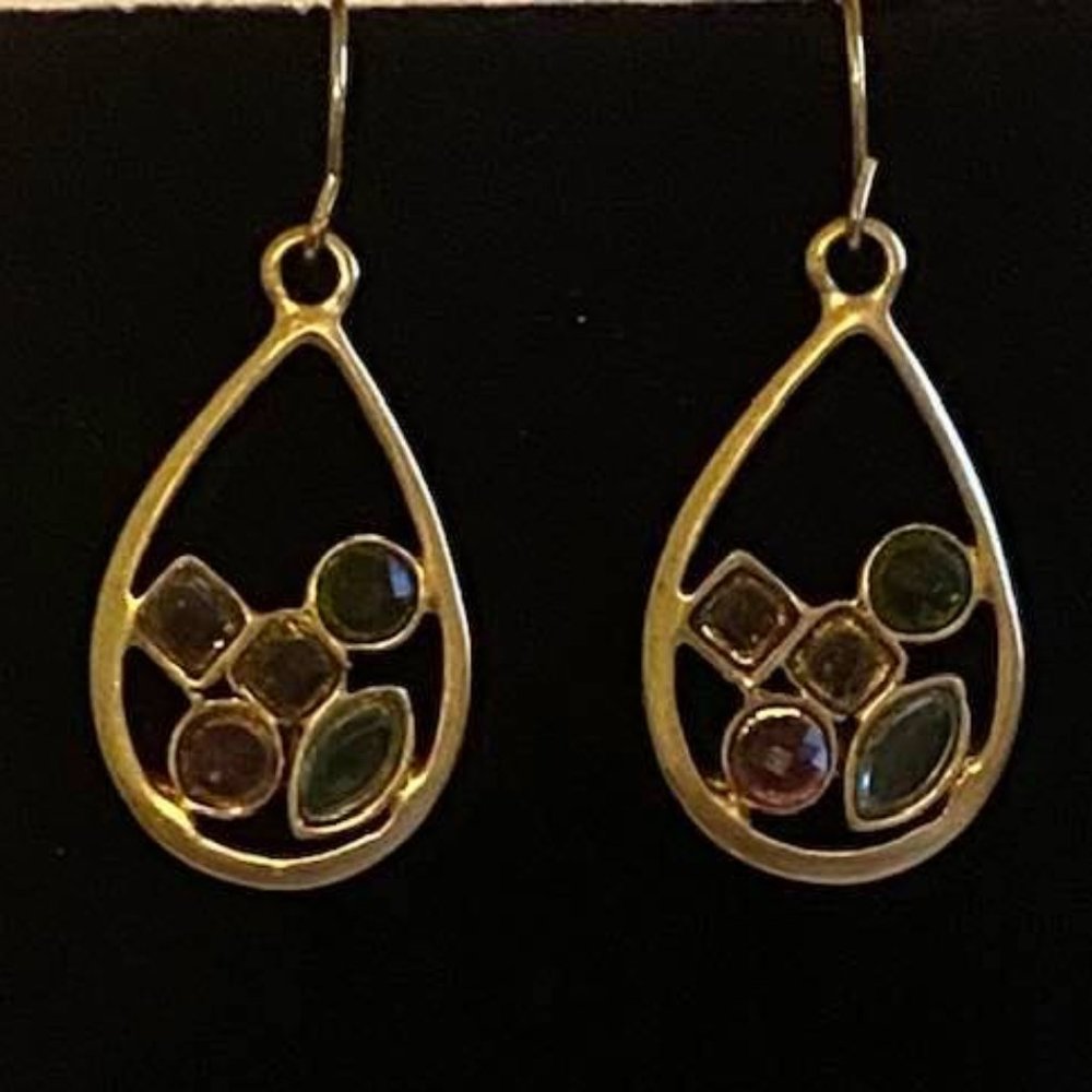 Gold Gemstone Teardrop Hanging Earrings